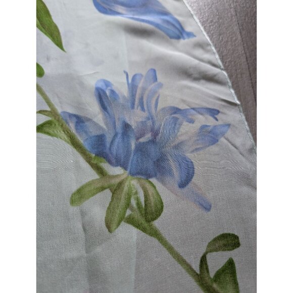 Vintage Echo Silk Floral Print Light Green Scarf Wrap With Pink & Blue Flowers - Picture 5 of 6